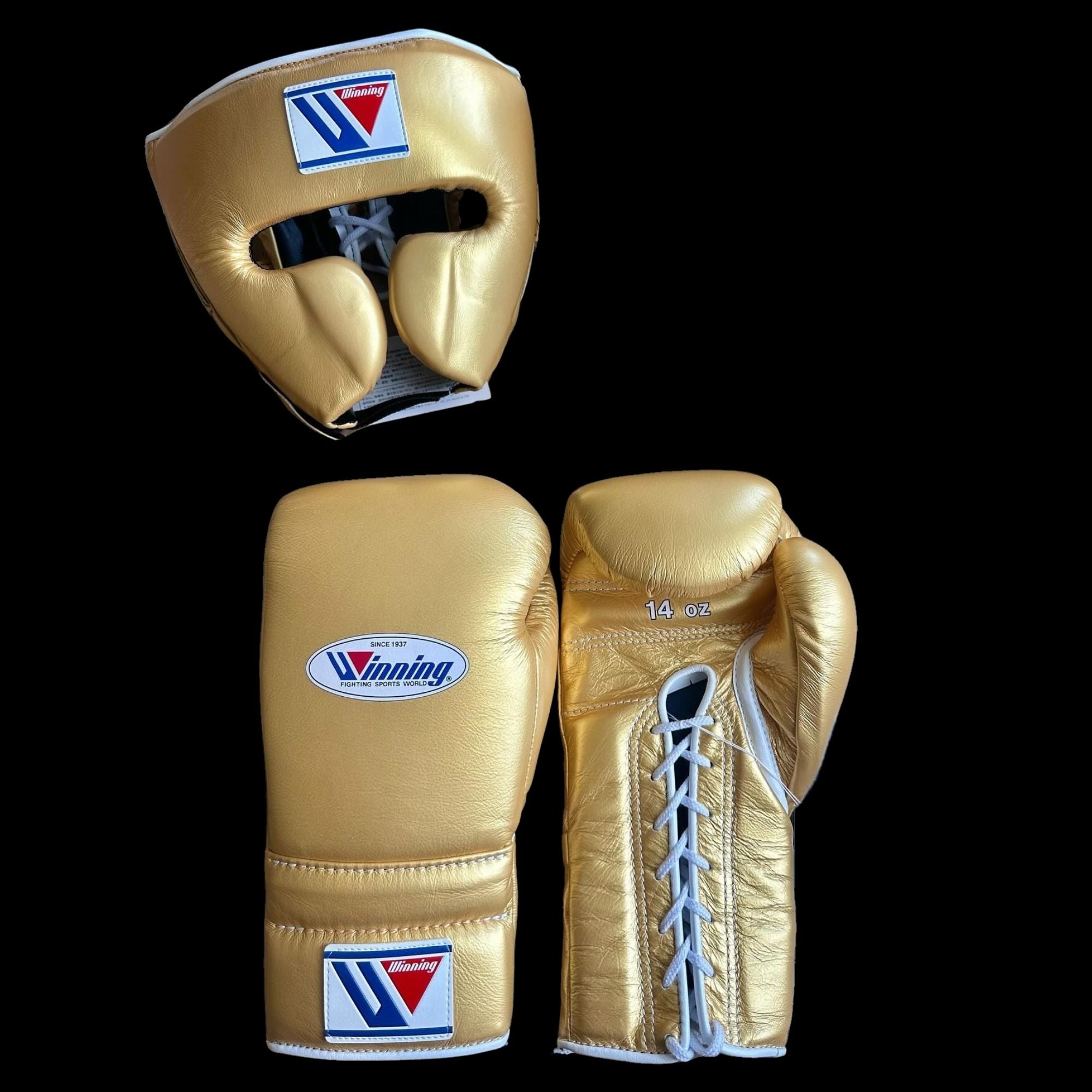 Golden Winning Boxing Gloves set, Winning Boxing Glove winning head guard, winning boxing set Winning Lace up Boxing Glove set, Boxing Glove set, Winning boxing gear set, PF Fitness Gear, Winning set